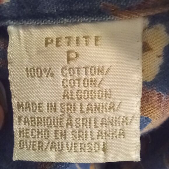 Vintage Liz Claiborne Floral Chambray Button Up Blouse-Petite Small-90s-Cottage - Picture 7 of 8